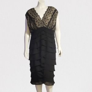 Midi dress black layered ruffle dress with lace top above knee V Neck